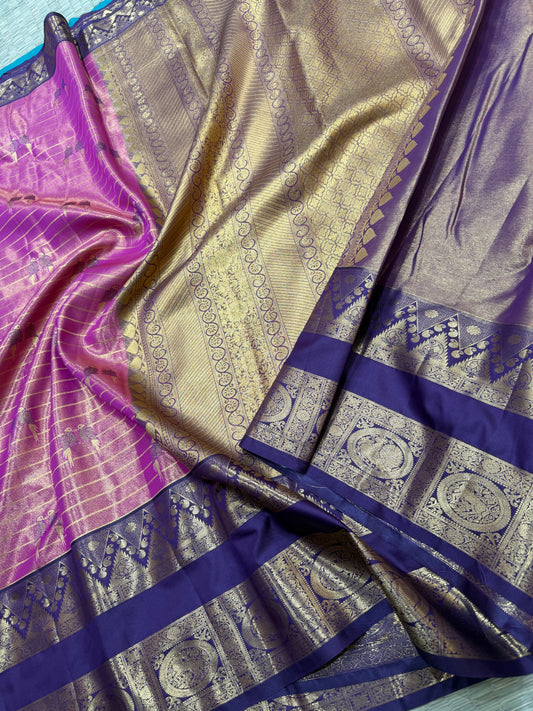 Semi Vintage Premium Quality Saree with Floral & Peacock Motifs | Elegant Gap Border Design