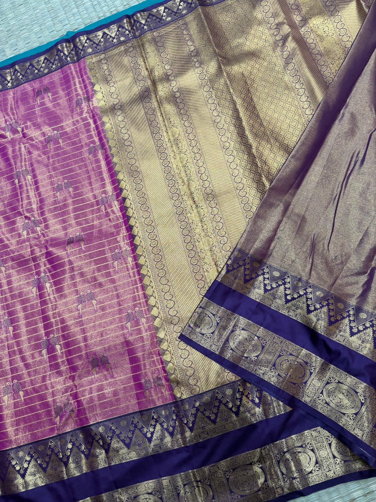 Semi Vintage Premium Quality Saree with Floral & Peacock Motifs | Elegant Gap Border Design