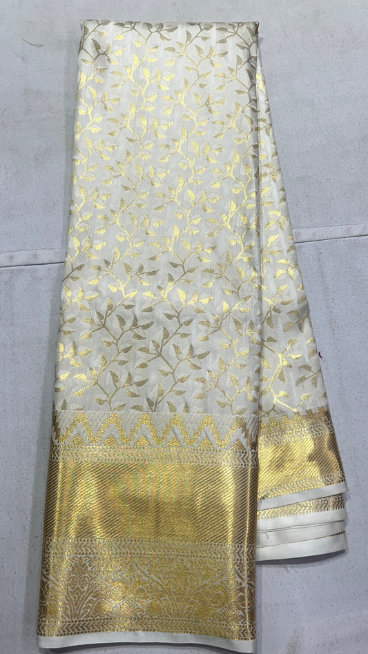 Off White Zari Semi Kanchipattu Saree