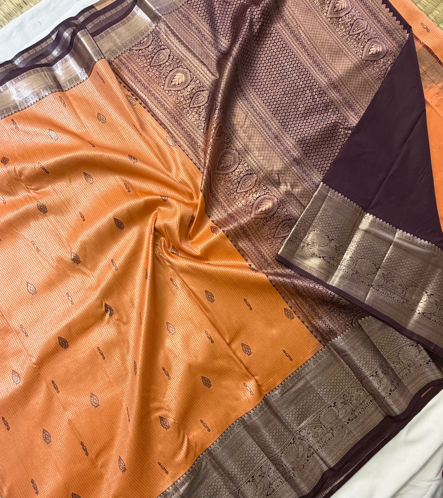 Semi Vintage Premium Quality Saree with Floral & Peacock Motifs | Elegant Gap Border Design