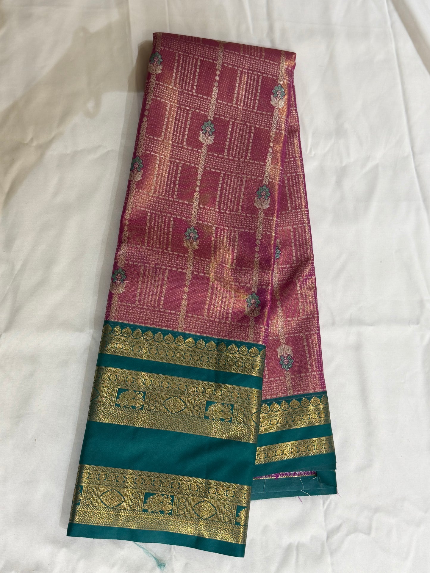 Semi Vintage Premium Quality Saree with Floral & Peacock Motifs | Elegant Gap Border Design