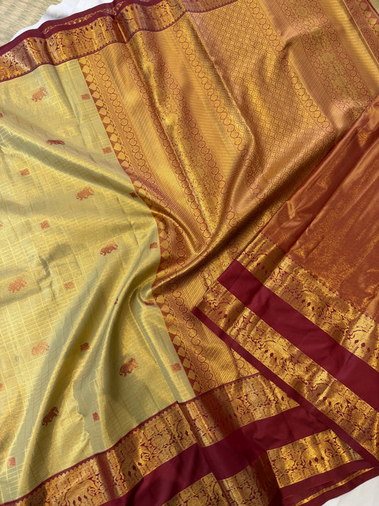 Semi Vintage Premium Quality Saree with Floral & Peacock Motifs | Elegant Gap Border Design