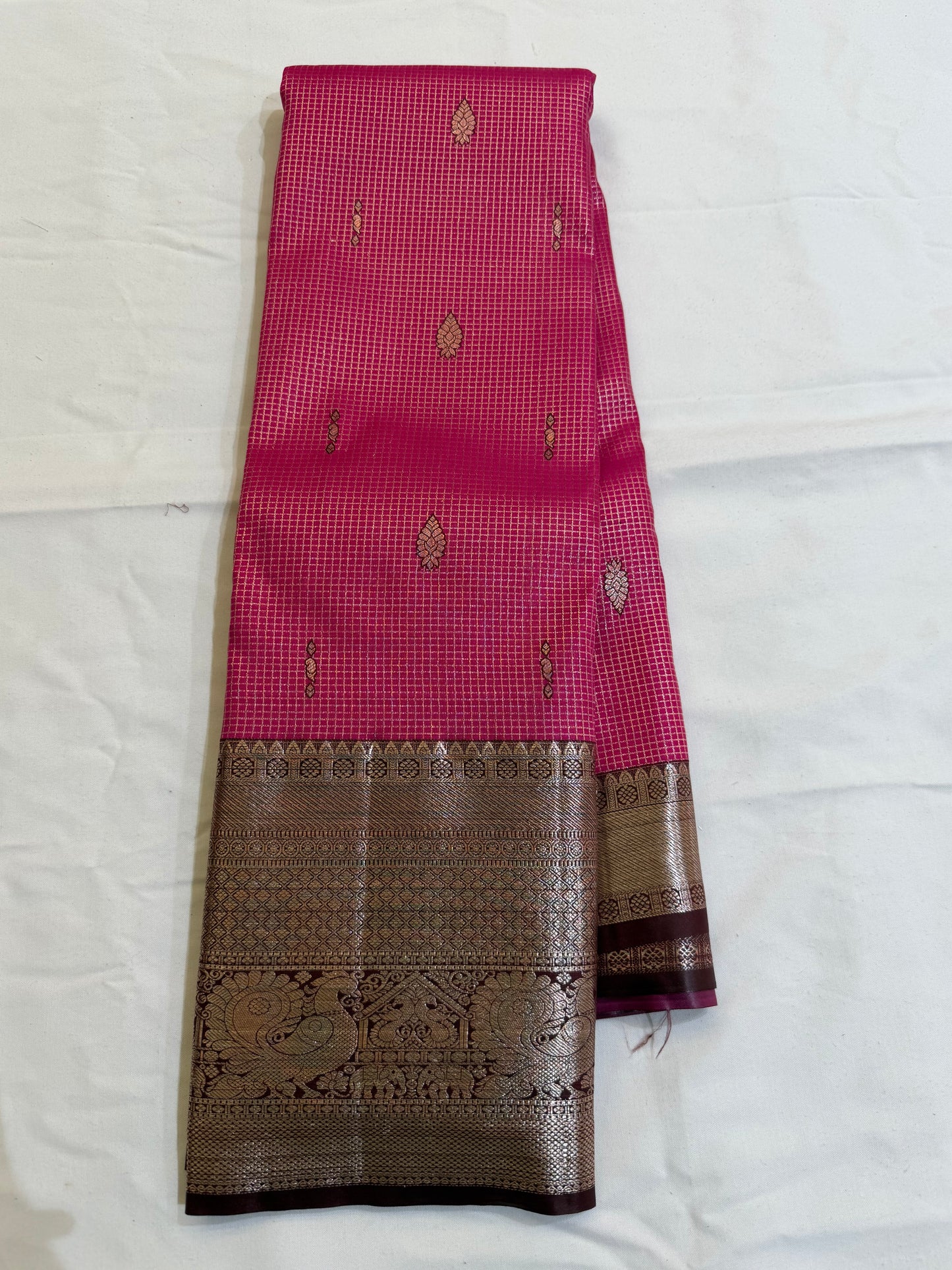 Semi Vintage Premium Quality Saree with Floral & Peacock Motifs | Elegant Gap Border Design