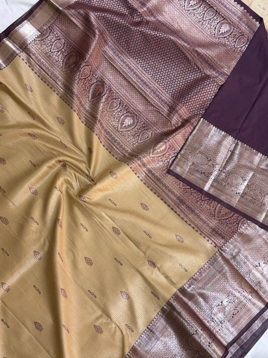 Semi Vintage Premium Quality Saree with Floral & Peacock Motifs | Elegant Gap Border Design