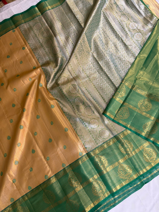 Semi Vintage Premium Quality Saree with Floral & Peacock Motifs | Elegant Gap Border Design