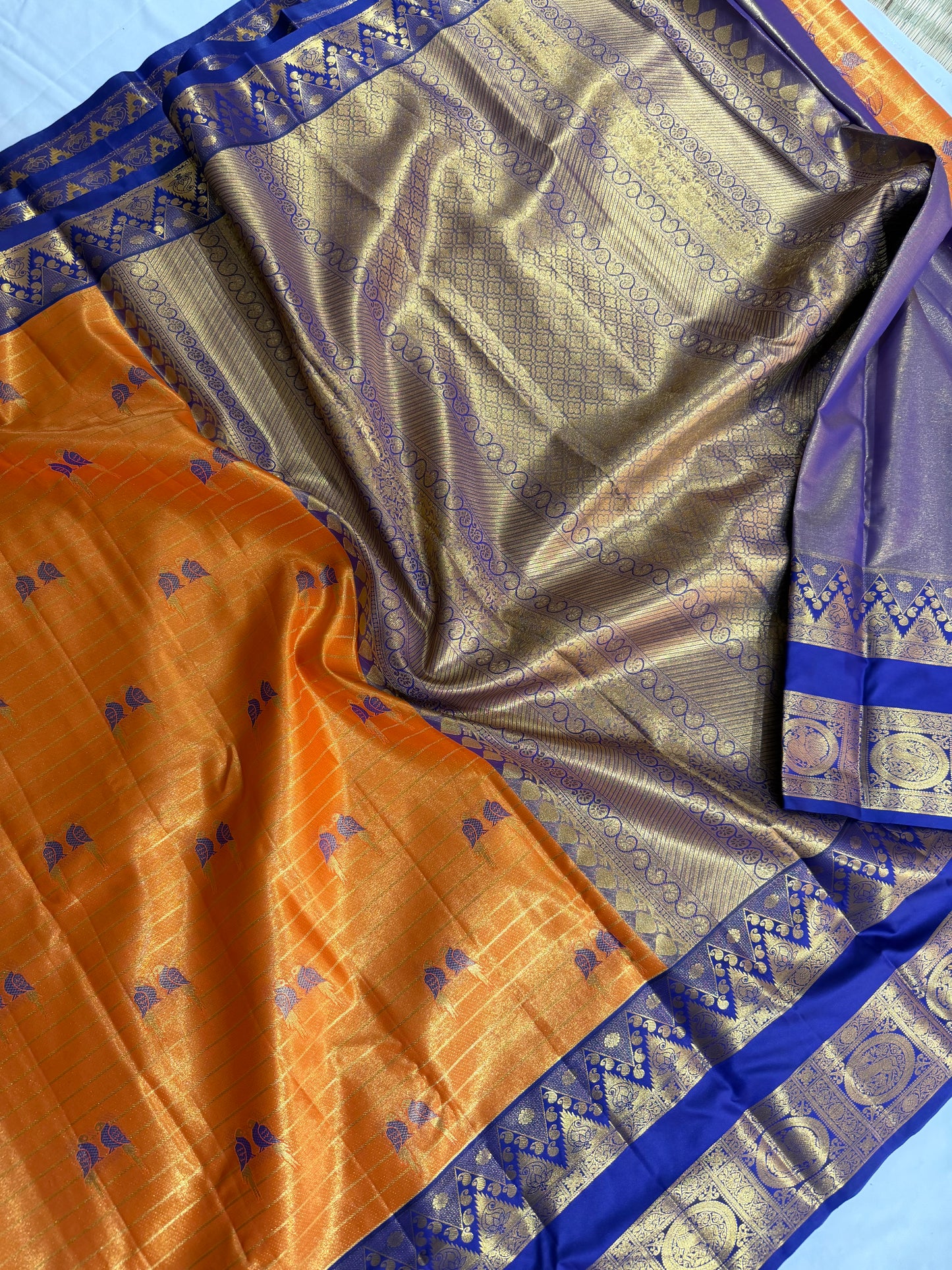 Semi Vintage Premium Quality Saree with Floral & Peacock Motifs | Elegant Gap Border Design