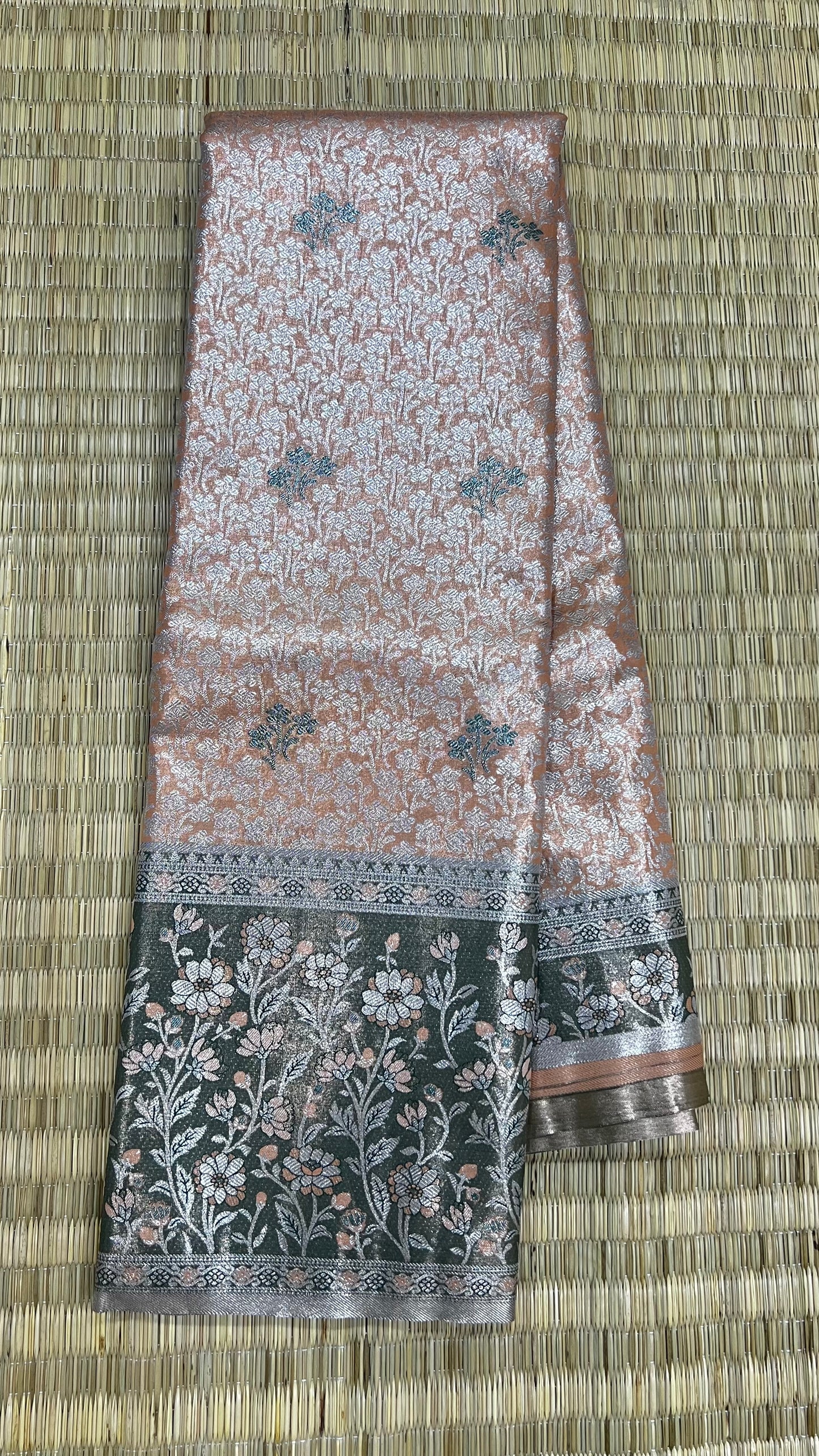 Floral Semi Kanchipattu sarees with traditional Meenakari border