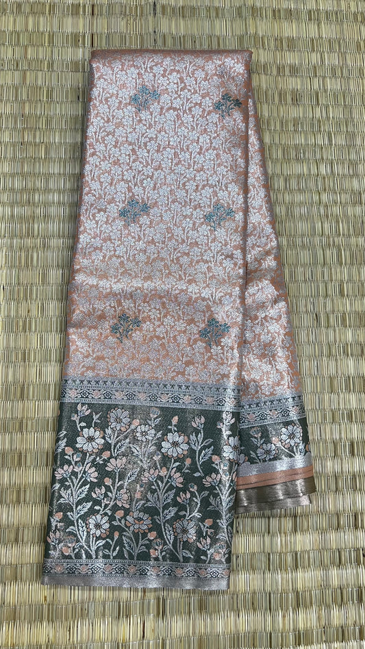 Floral Semi Kanchipattu sarees with traditional Meenakari border