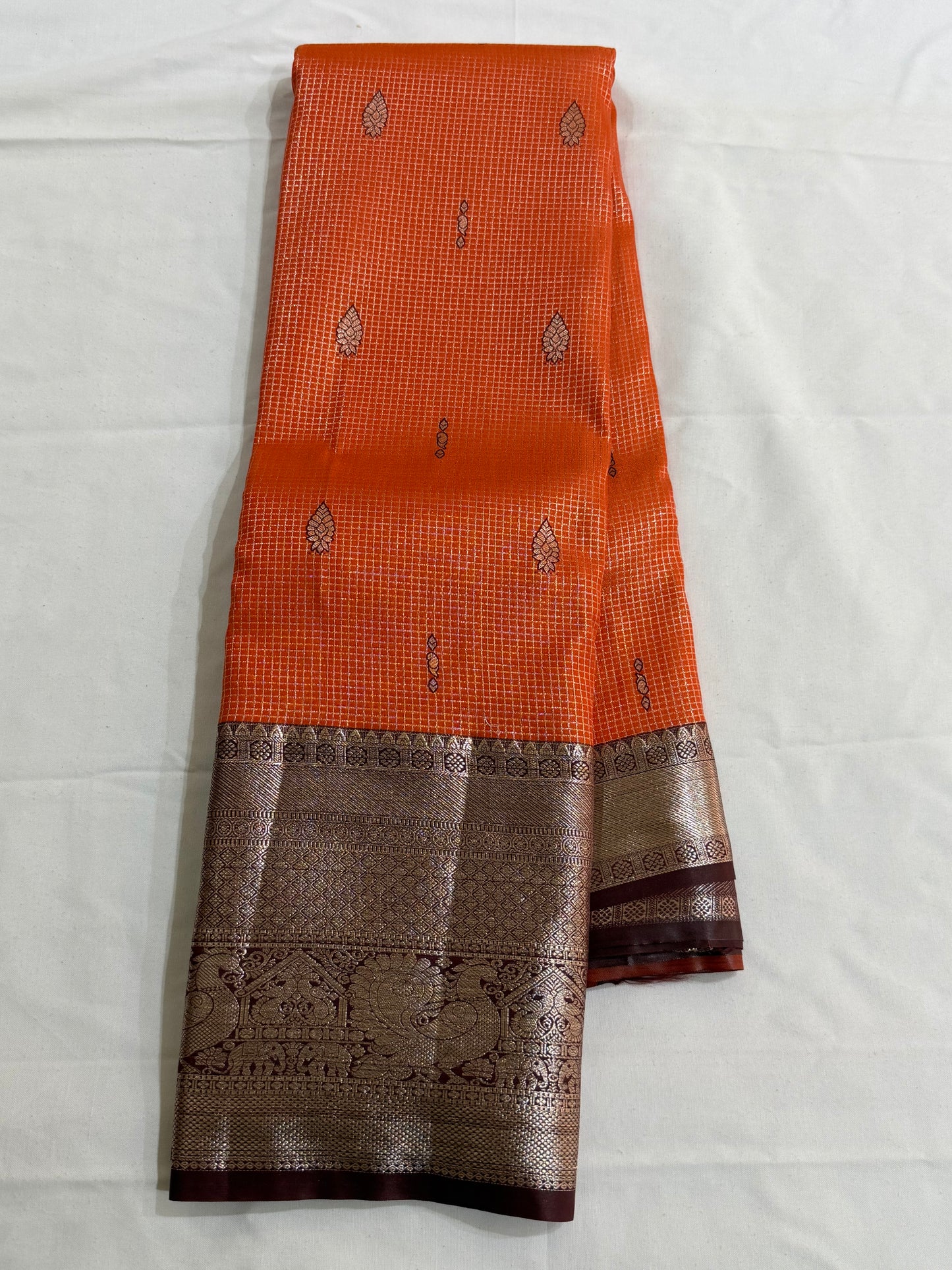 Semi Vintage Premium Quality Saree with Floral & Peacock Motifs | Elegant Gap Border Design