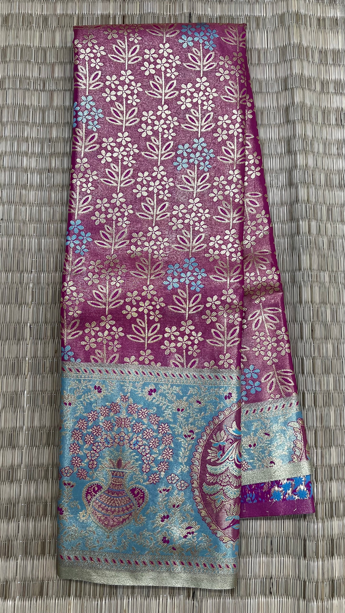 Pink Semi Kanchipattu sarees with traditional Meenakari border