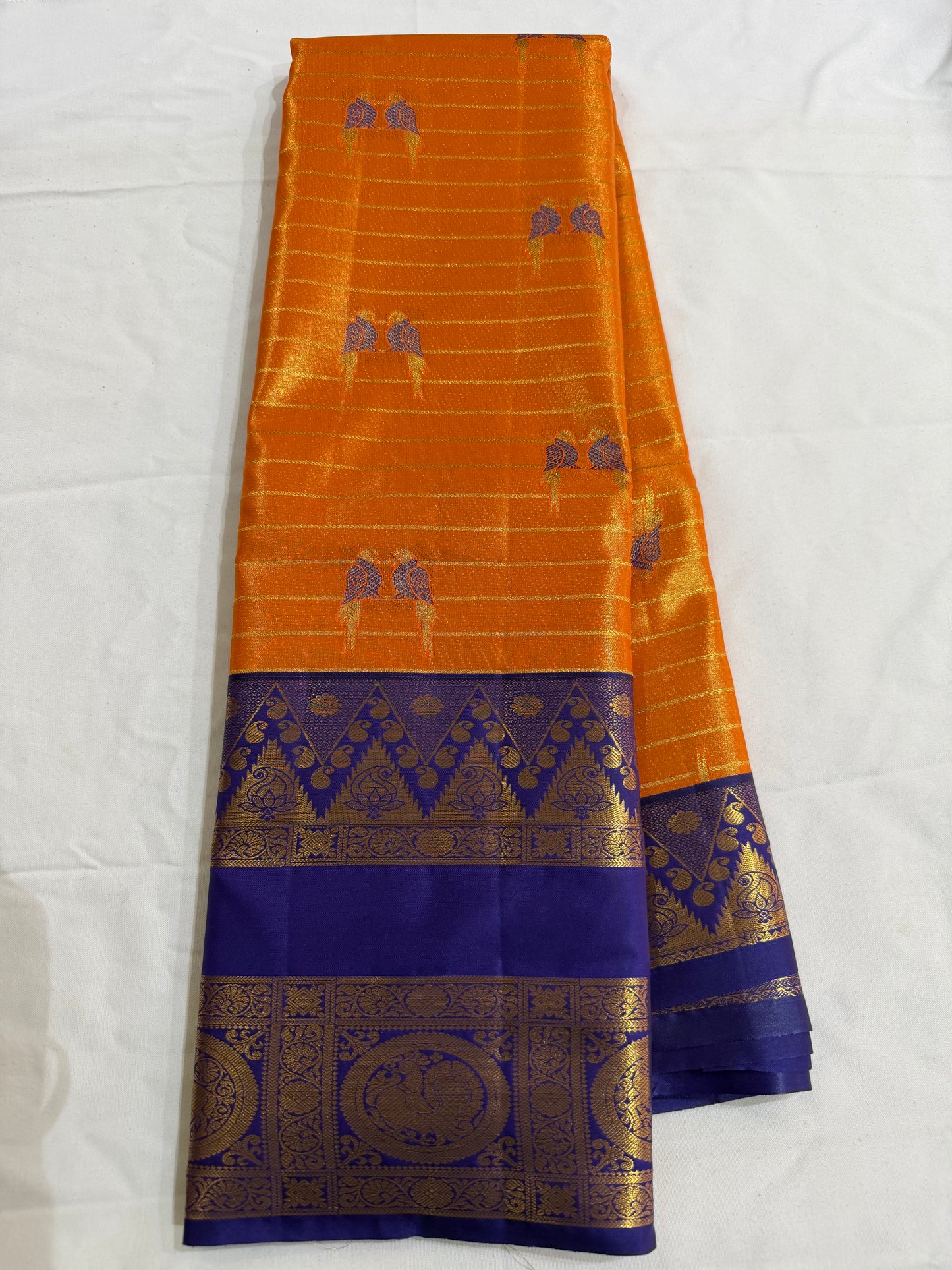 Semi Vintage Premium Quality Saree with Floral & Peacock Motifs | Elegant Gap Border Design