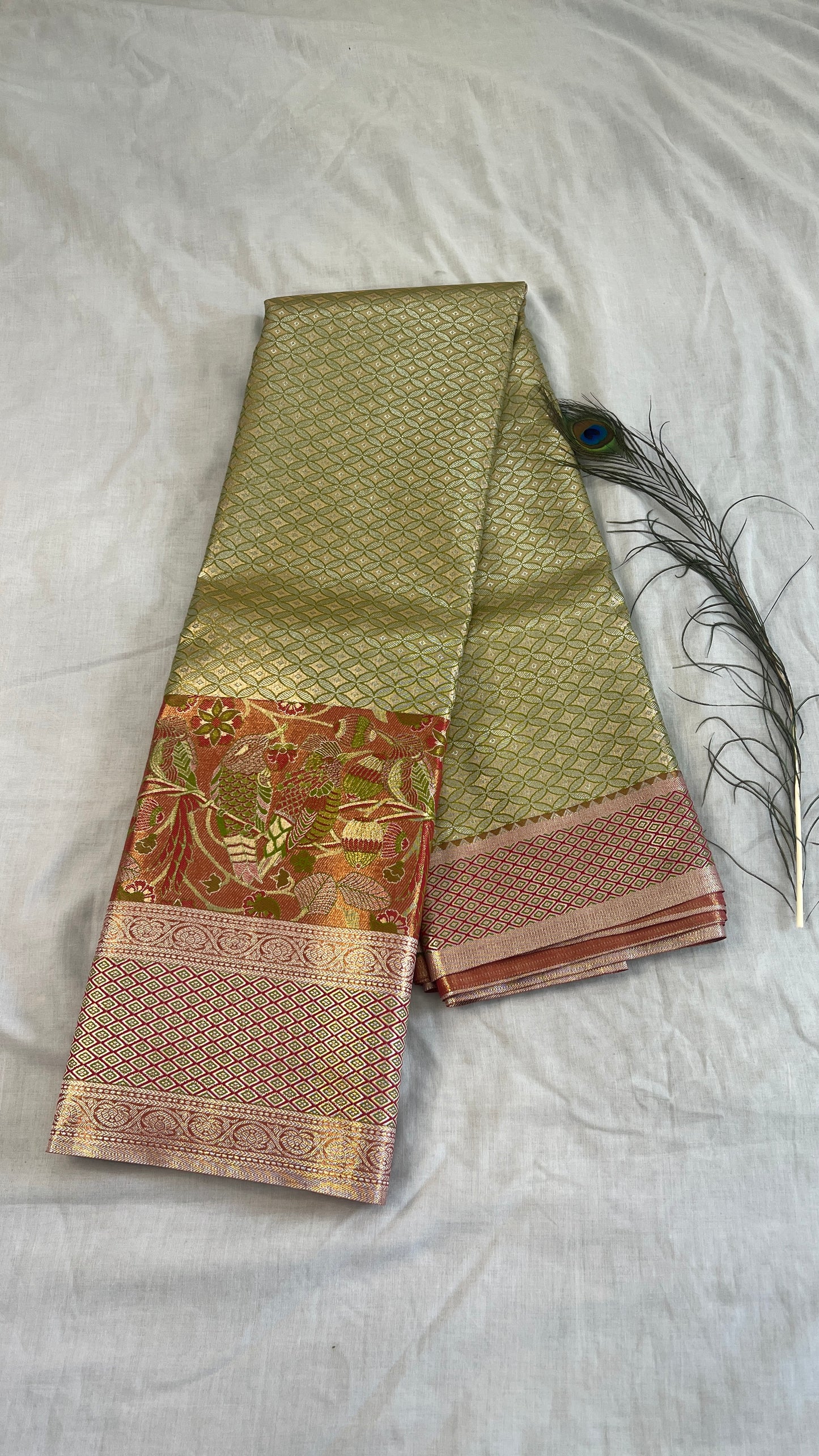 Semi Kanchipuram Silk Saree With Meenakari Border -Premium Traditional Elegance
