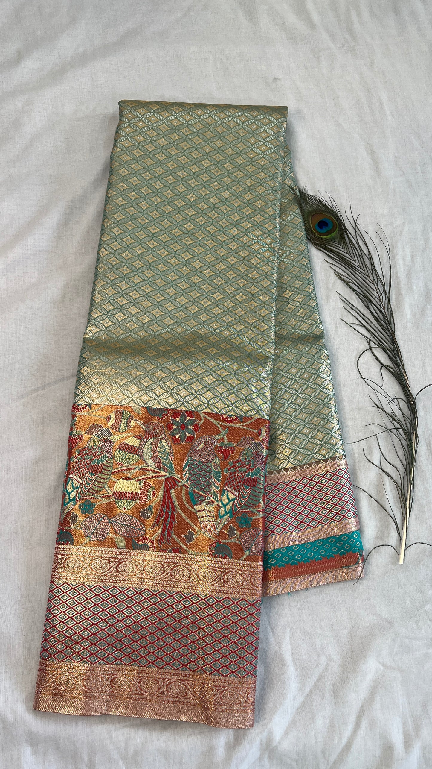 Semi Kanchipuram Silk Saree With Meenakari Border -Premium Traditional Elegance