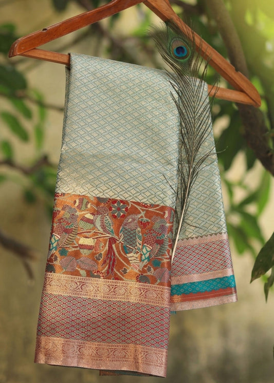 Semi Kanchipuram Silk Saree With Meenakari Border -Premium Traditional Elegance