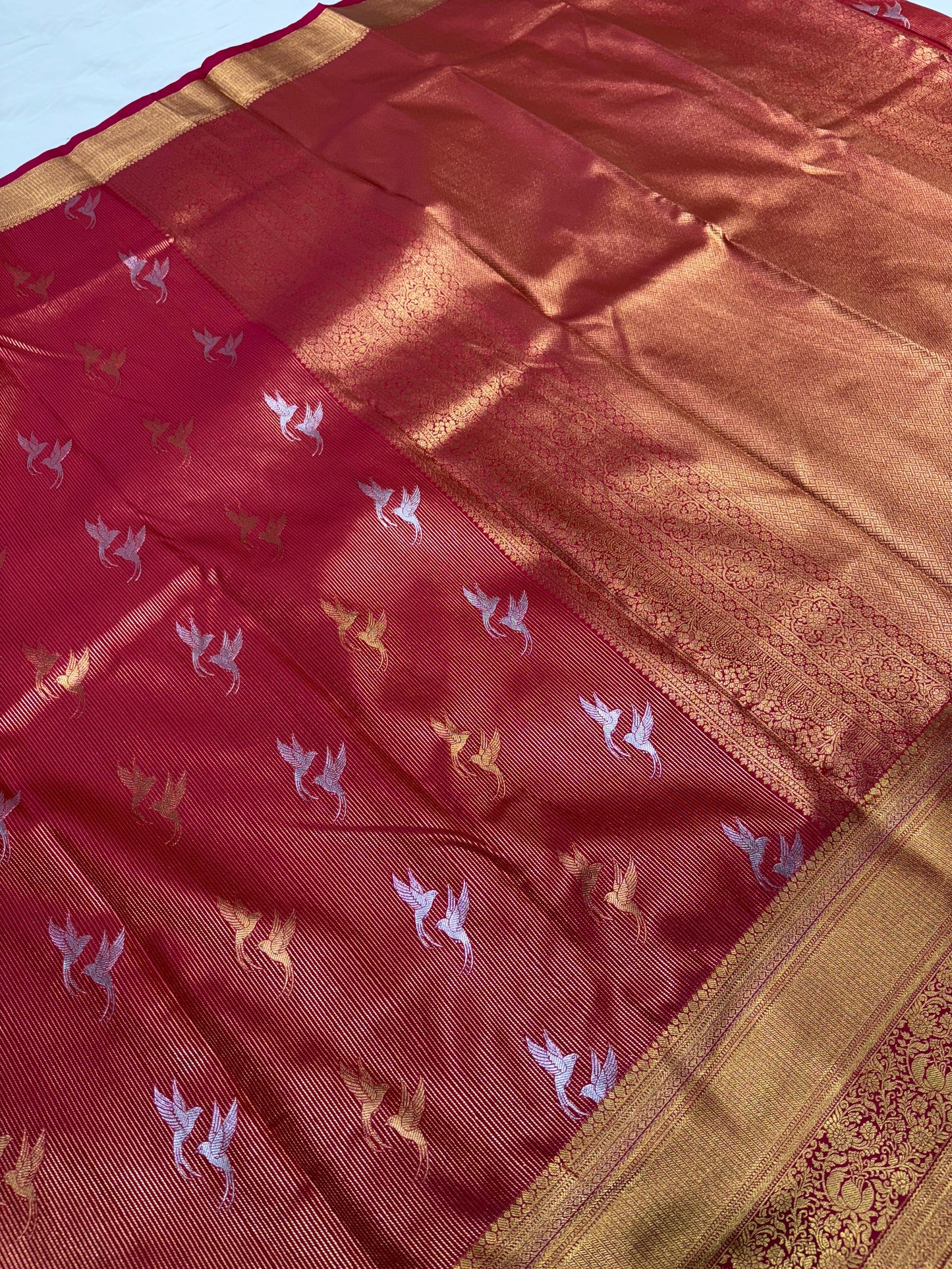 Elegant Red & Gold Designer Vintage semi-Silk Saree