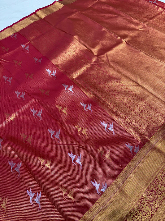 Elegant Red & Gold Designer Vintage semi-Silk Saree