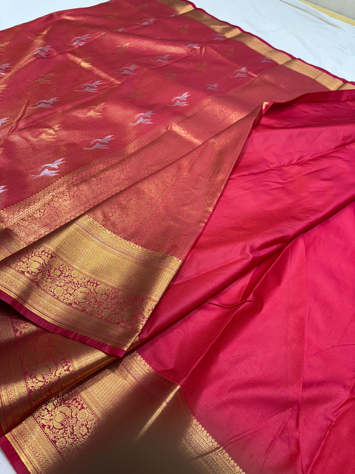 Elegant Red & Gold Designer Vintage semi-Silk Saree