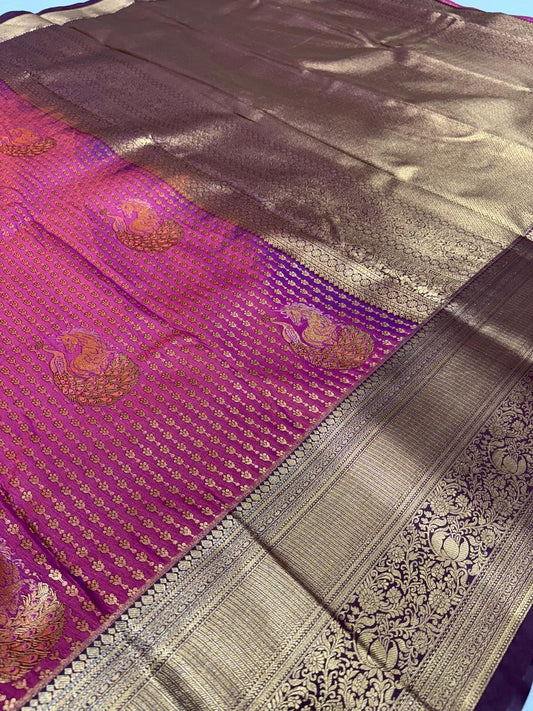 Royal Peacock Motifs vintage semi kanchipattu Saree