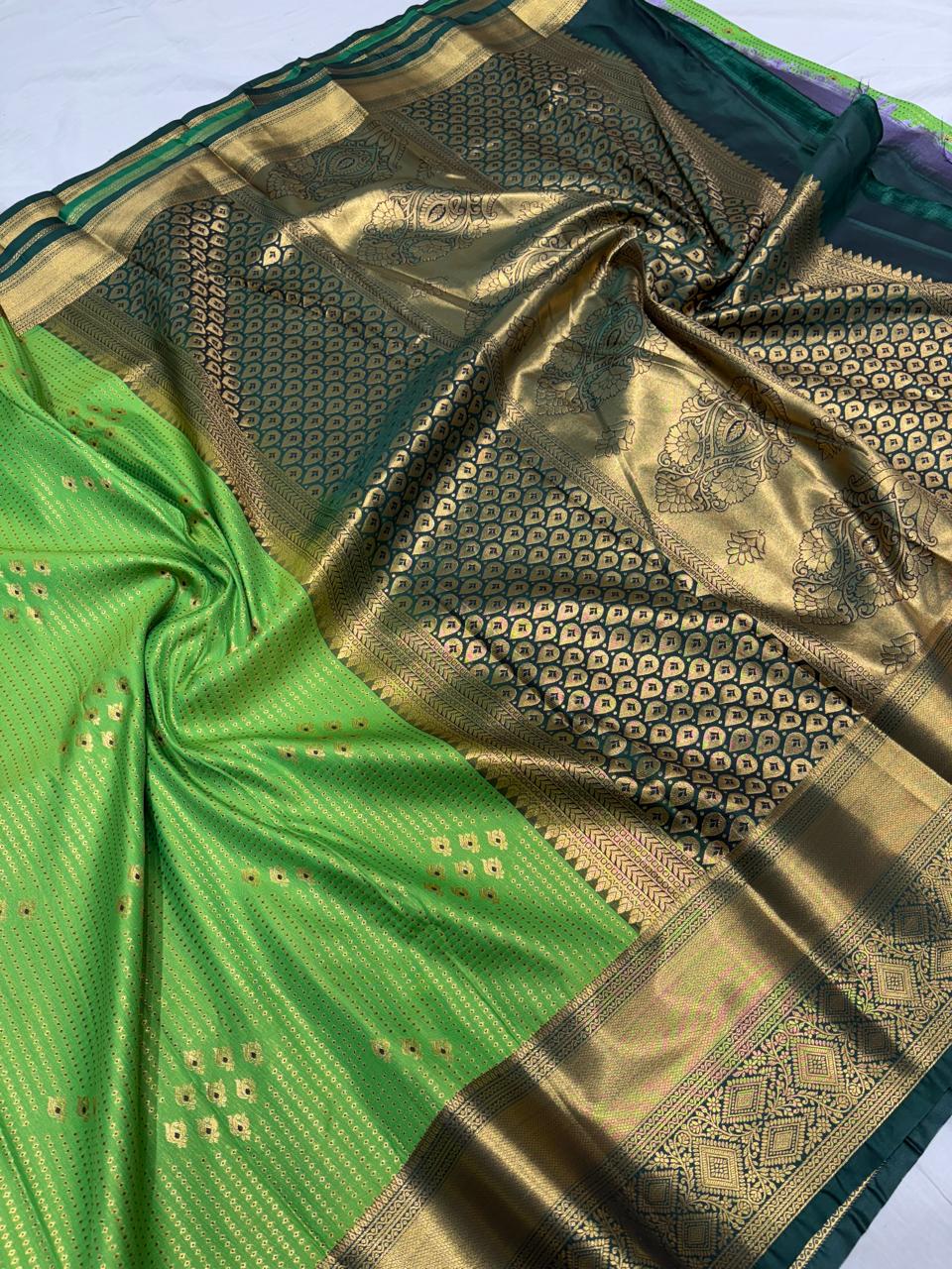 Royal Green Semi Kanchipattu Vintage Saree