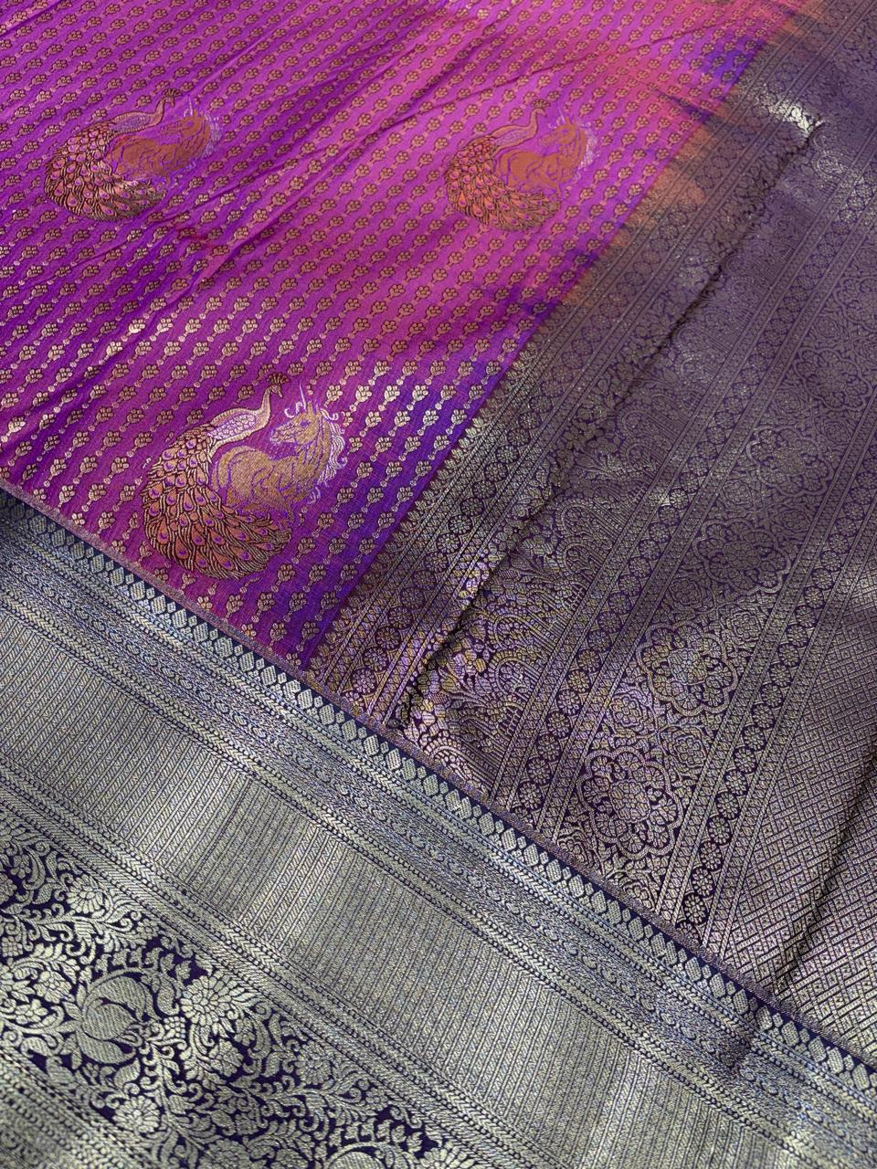 Royal Peacock Motifs vintage semi kanchipattu Saree