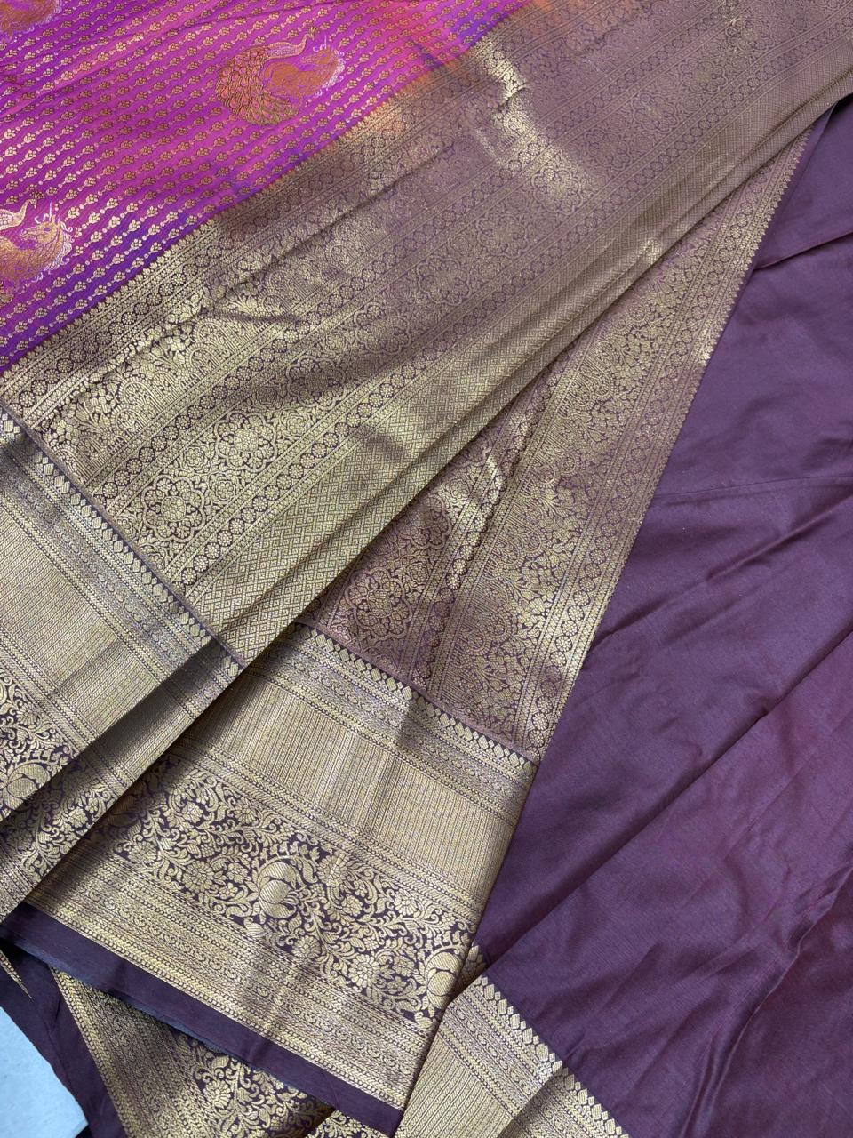 Royal Peacock Motifs vintage semi kanchipattu Saree