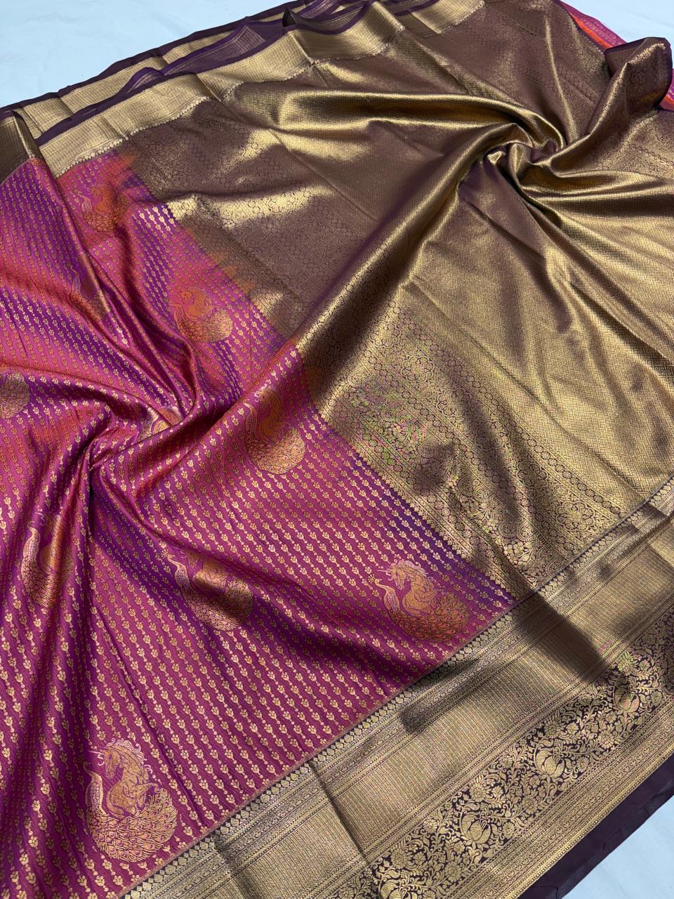 Royal Peacock Motifs vintage semi kanchipattu Saree