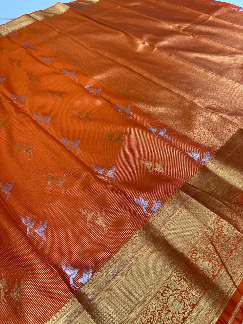Royal Orange Zari Woven Vintage Semi-KanchiPattu Silk Saree