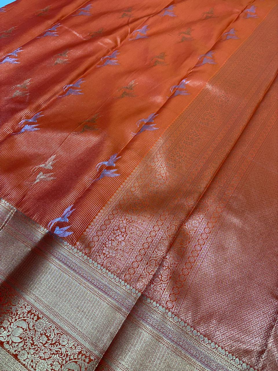 Royal Orange Zari Woven Vintage Semi-KanchiPattu Silk Saree