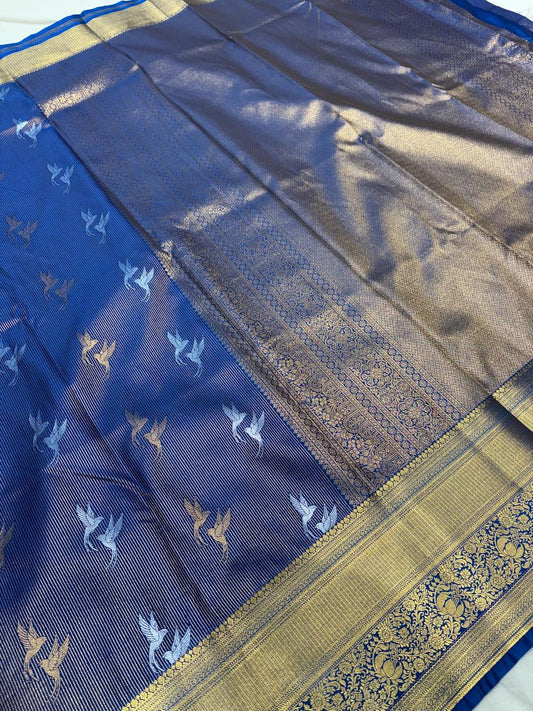 Royal Blue Zari Woven Semi Kanchi-Pattu Vintage Silk Saree