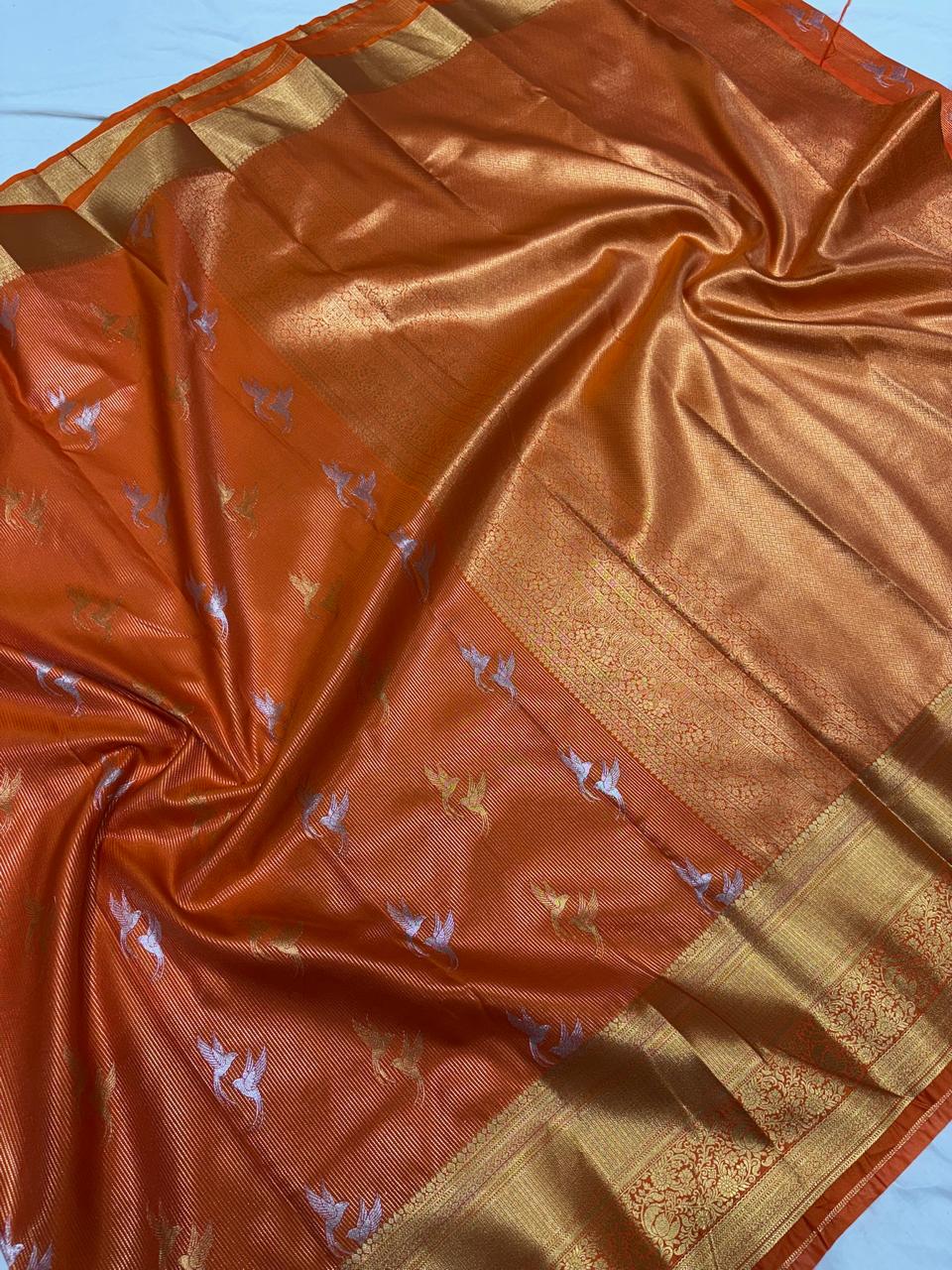 Royal Orange Zari Woven Vintage Semi-KanchiPattu Silk Saree
