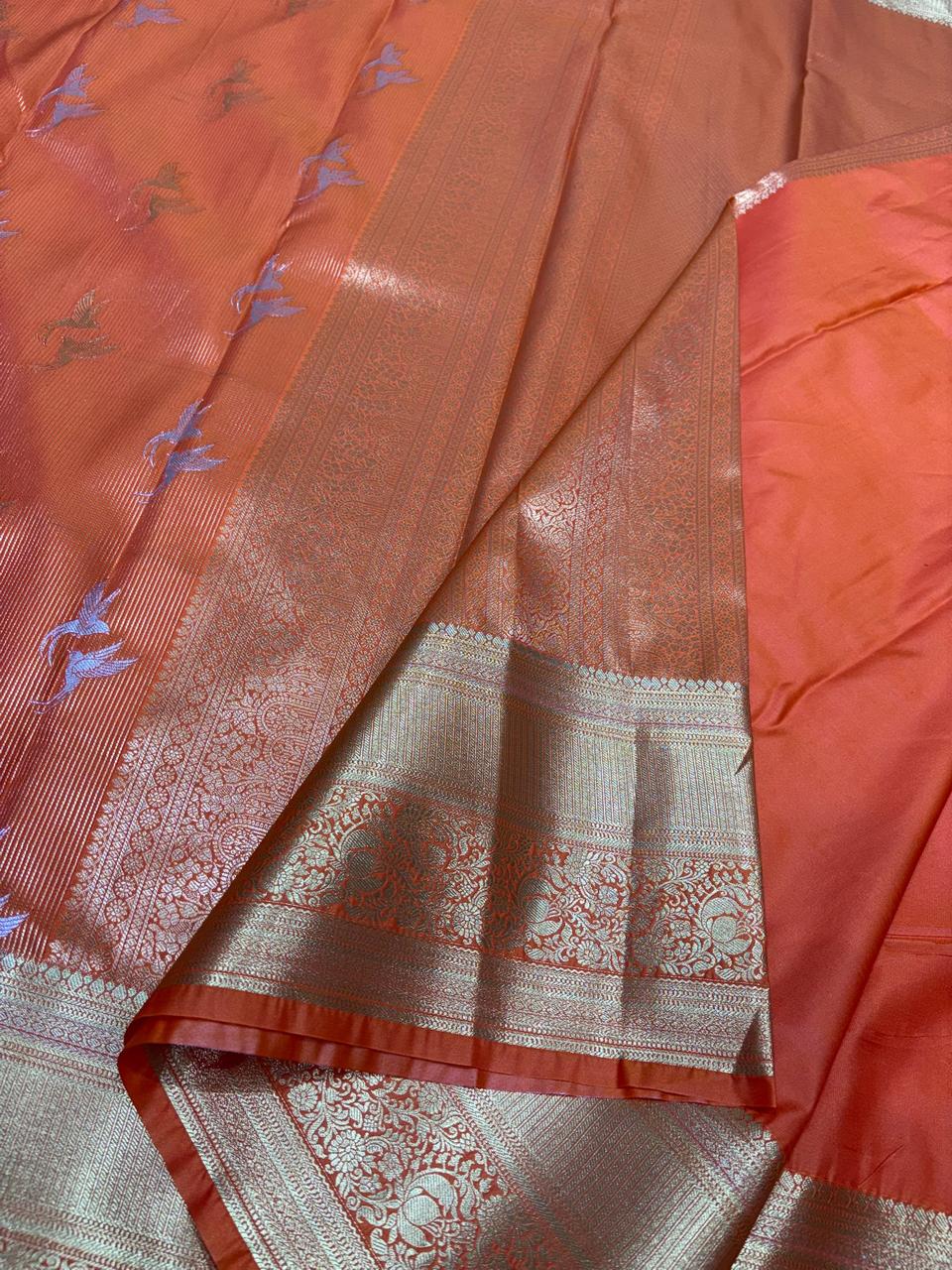 Royal Orange Zari Woven Vintage Semi-KanchiPattu Silk Saree