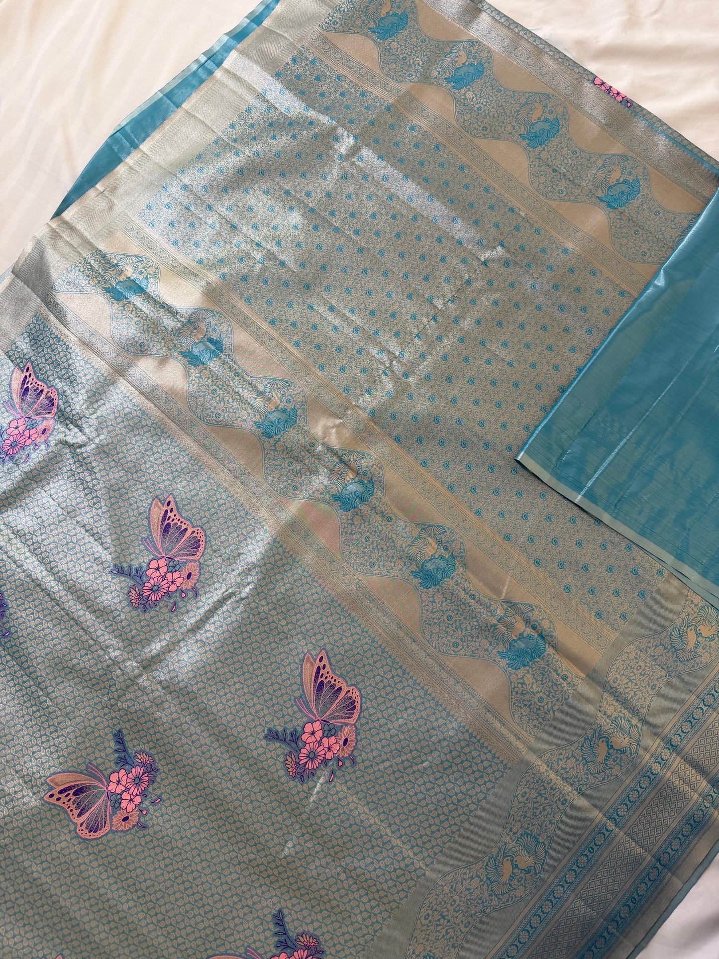 Meenakari Saree with Artistic Butterfly & Floral Weaves