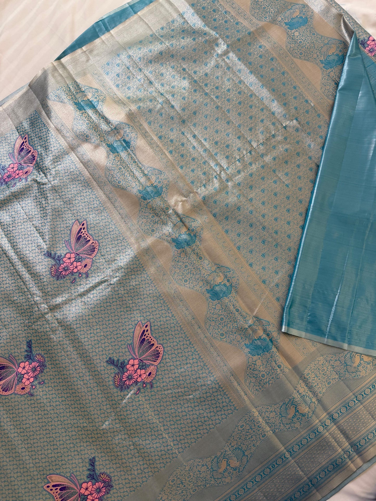 Meenakari Saree with Artistic Butterfly & Floral Weaves